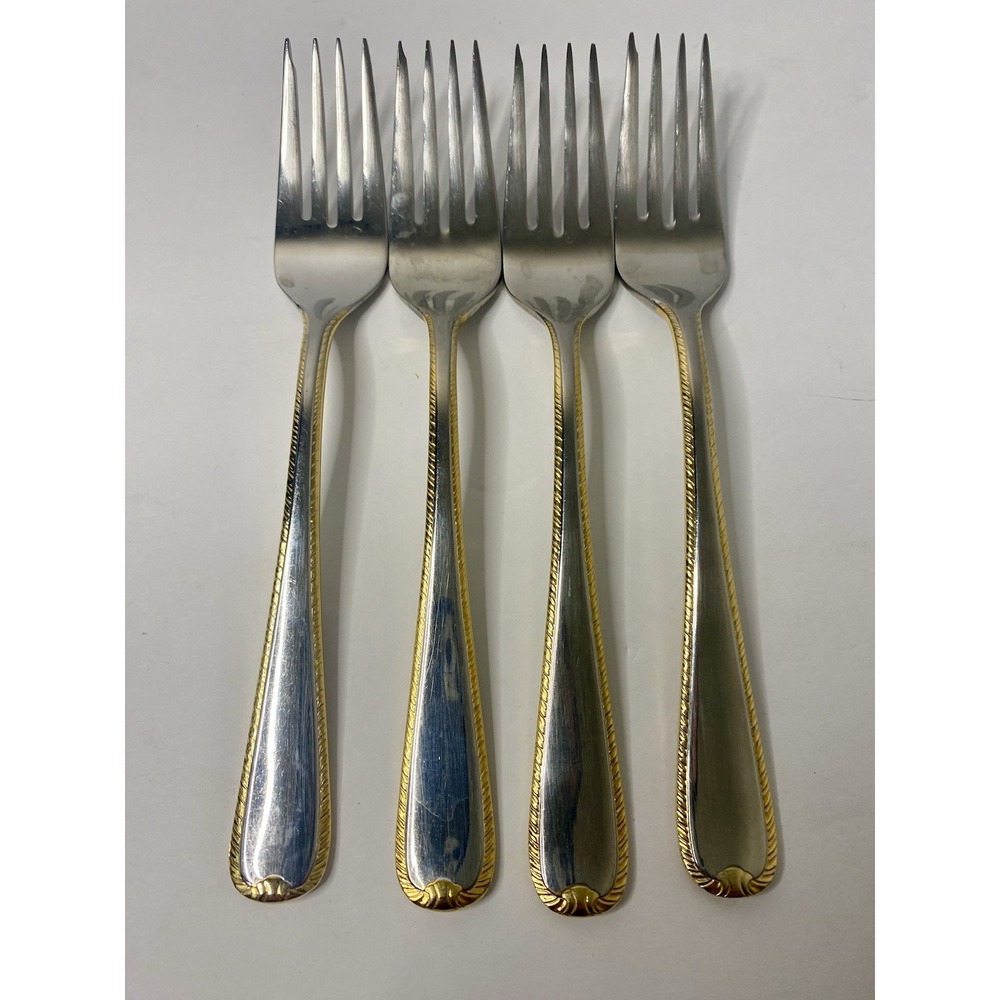 Gorham Golden Ribbon Edge Set of 4 Salad Forks Stainless Flatware Replacement #2